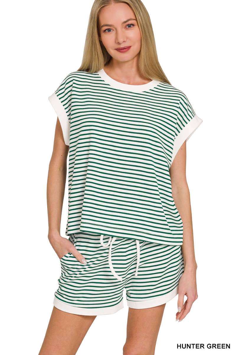 , 0212 Stripe Contrast Trim Top & Shorts Set SI-29345