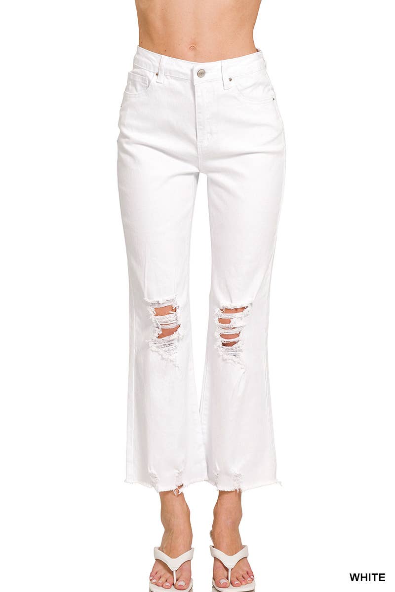 `Acid Wash High Waist Distressed Straight Leg Pants