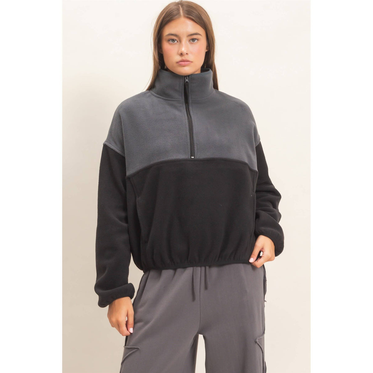 Fleece Color Contrast Half Zip Pullover