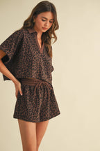LEOPARD CROPPED SHORT SLEEVE + SHORTS SET