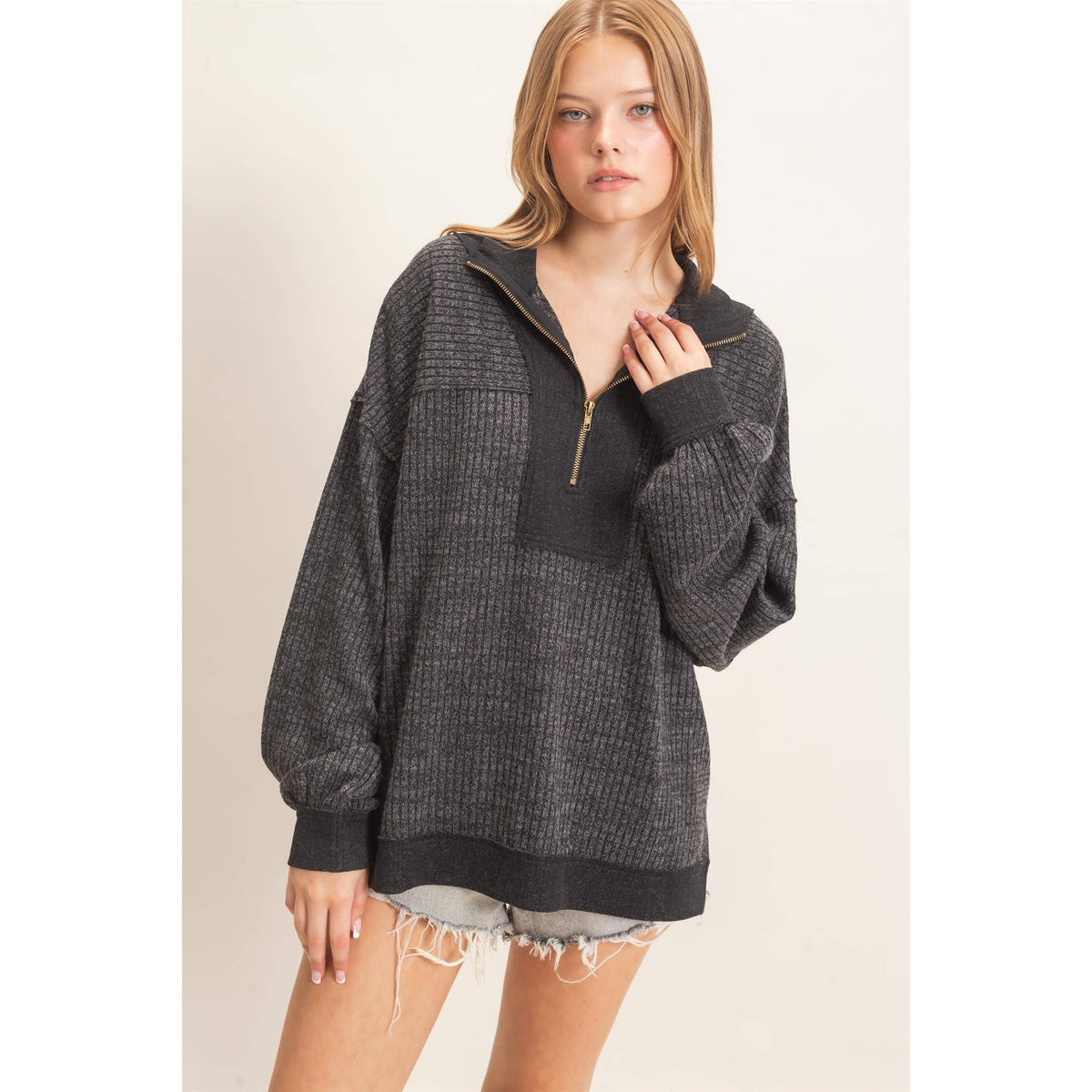 Ribbed Knit Half-Zip Pullover