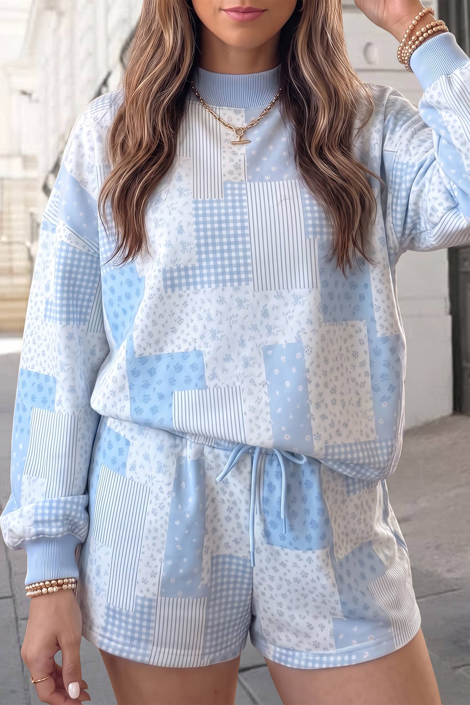 Patchwork Floral Print Shorts Set | S-XL & Plus 1X-4X