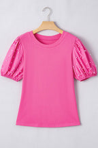 Ribbed Pearl Beaded Bubble Sleeve Top | S-XL