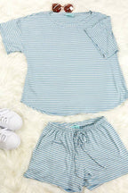Rayon spandex stripe loose fit short and top set (P16433)