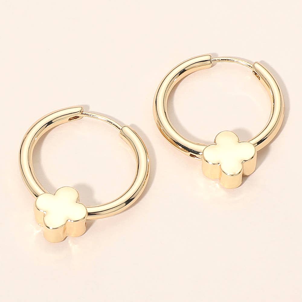 Gold Dipped Quatrefoil Accent Huggie Hoop Earrings