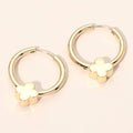 Gold Dipped Quatrefoil Accent Huggie Hoop Earrings