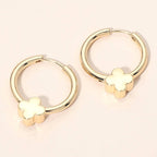 Gold Dipped Quatrefoil Accent Huggie Hoop Earrings