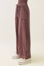 Mineral Wash Side Knit detail wide leg pants HE5878P