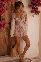 Boho Patchwork Print Smocked Romper