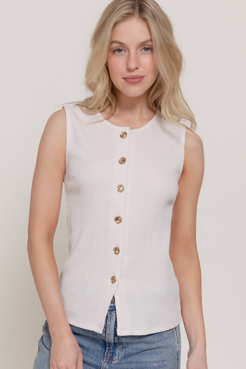 Sleeveless Crew Neck Texture Knit Vest
