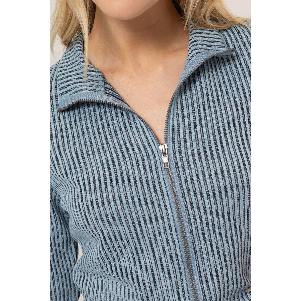 Striped Zip-Up Knit Top