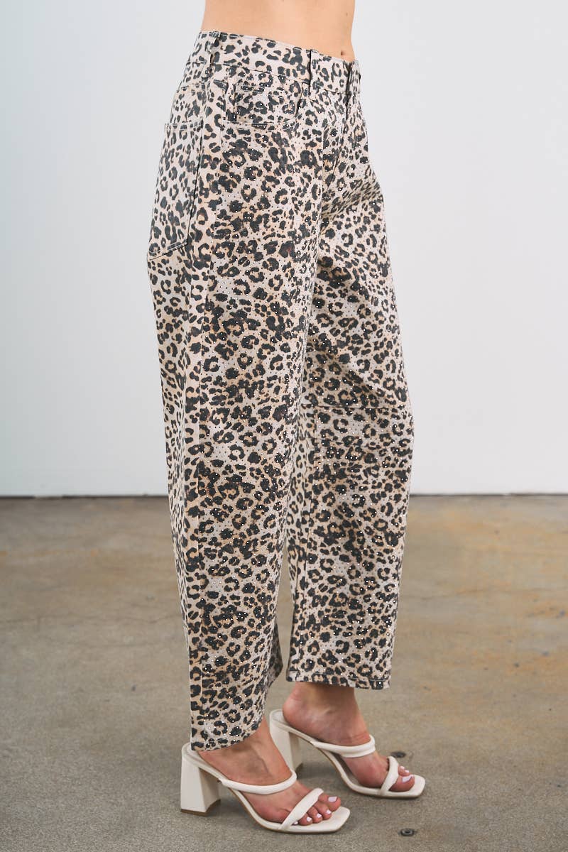 6851-LEOPARD PRINTING WITH RHINESTONE PANTS