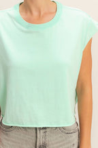Crew Neck Boxy Sleeveless Cropped Top