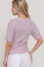 Short Dolman Sleeve Defined Silhouette Stripe Knit Top