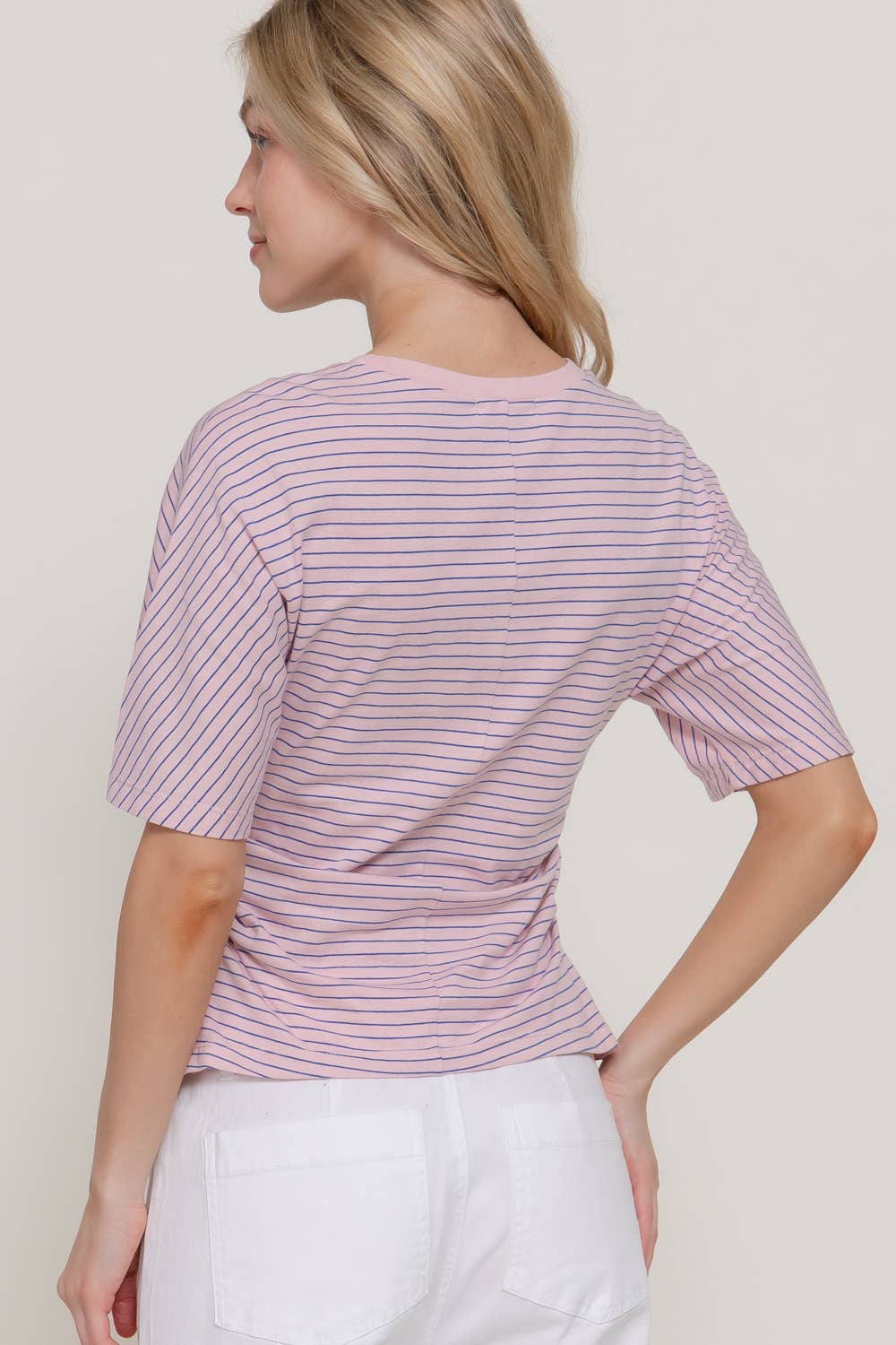 Short Dolman Sleeve Defined Silhouette Stripe Knit Top