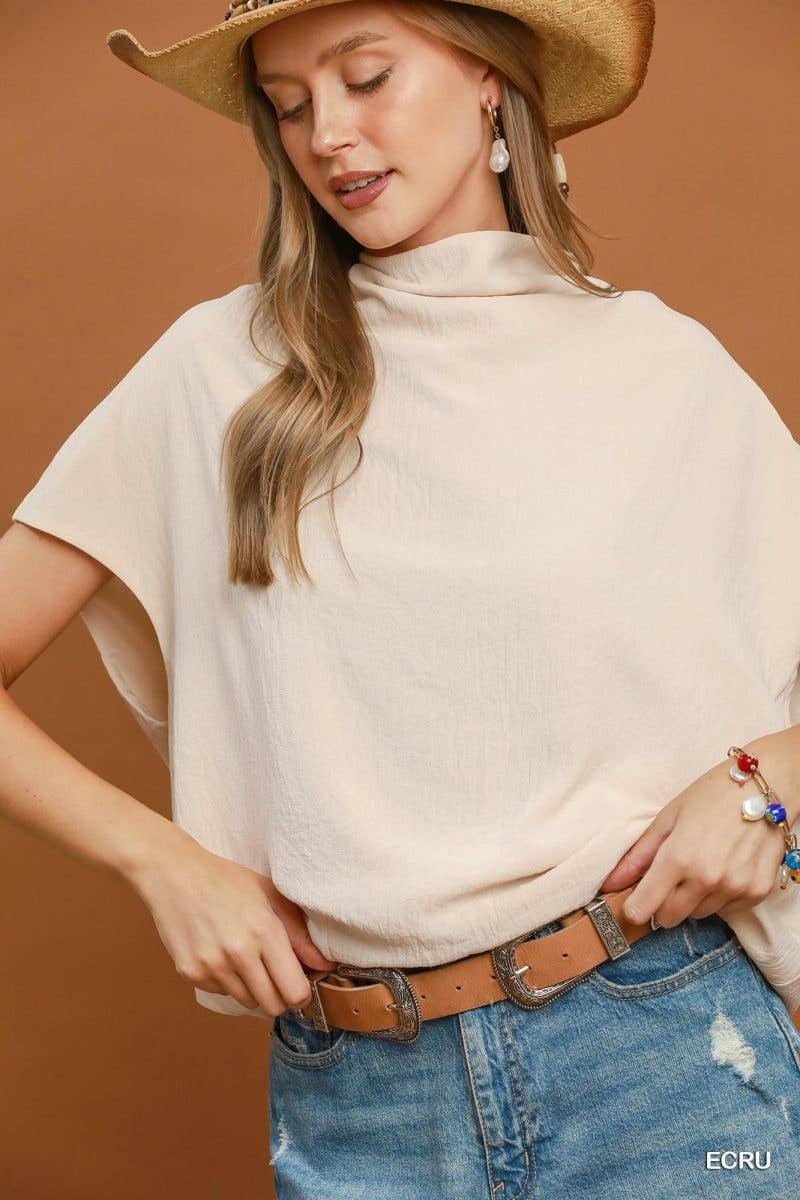 Draped Mock Neck Oversized Blouse
