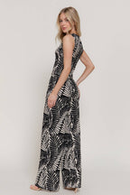 Sleeveless Top & Wide Print Knit Pants Set