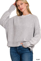 Washed Side Slit Oversized Cropped Sweater