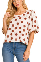 Classic Polka Dot Puff Sleeve Woven Blouse