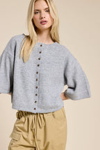 Wide Sleeve Button Front Knit Cardigan