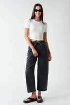 Denim Acid-Wash Drawstring Pull-On Pants