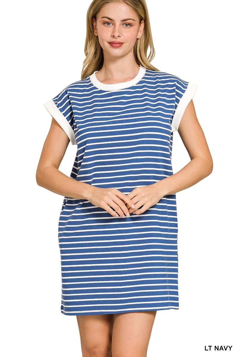 Stripe Cotton Tshirt Dress w/ side pockets SI-29147