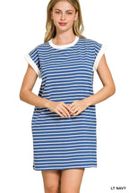Stripe Cotton Tshirt Dress w/ side pockets SI-29147