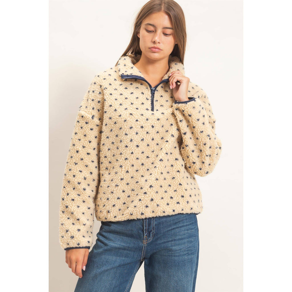 Polka Dot Sherpa Half-Zip Pullover