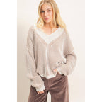 Striped V-Neck Ribbed Sweater