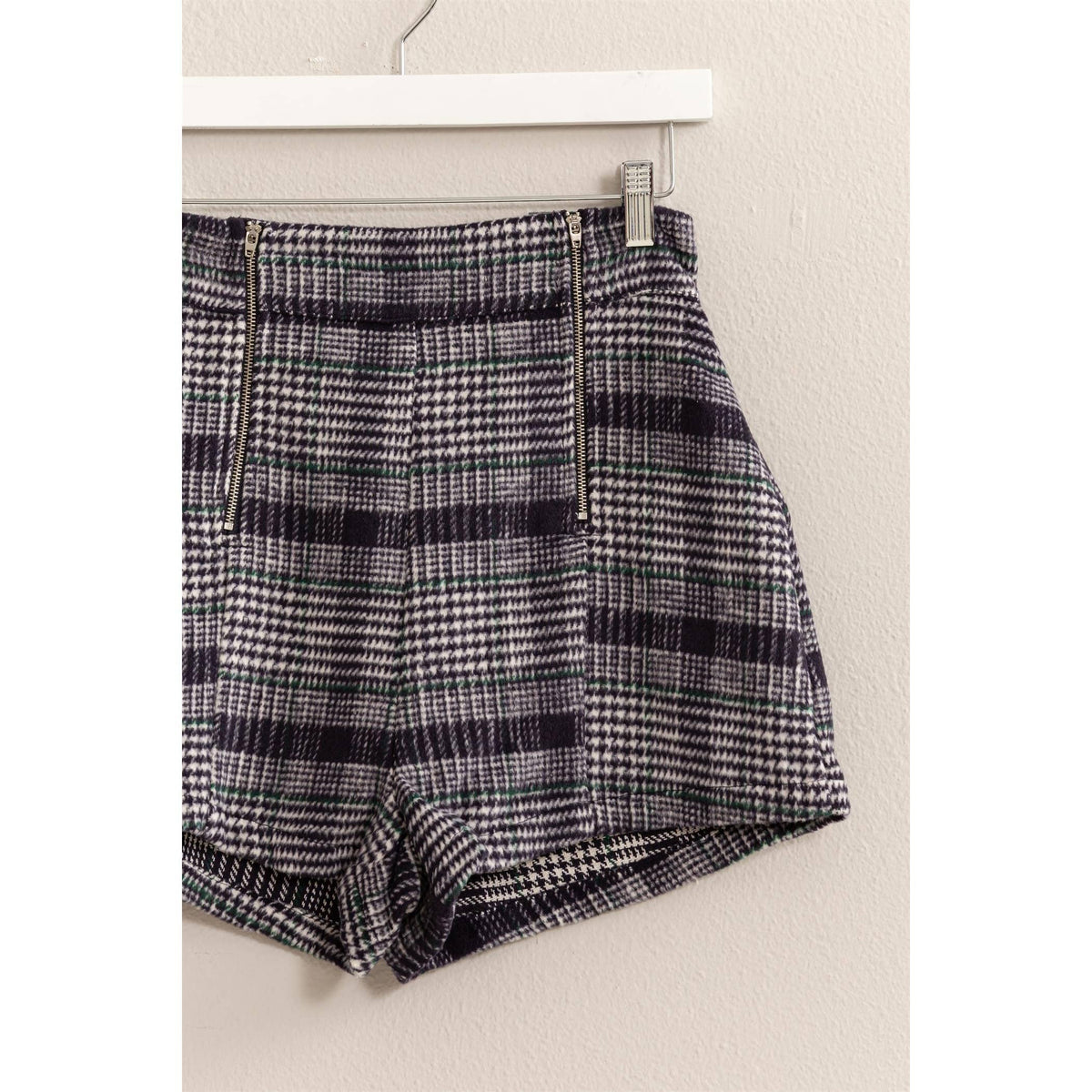 Plaid Twin Zipper-Detail Shorts