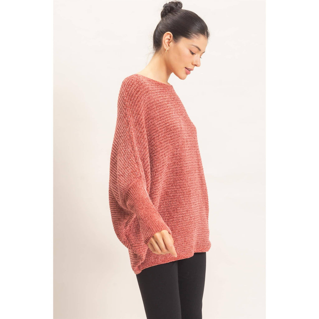 Chenille Boat Neck Dolman Sleeve Sweater