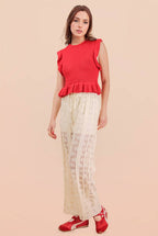 12W3640N-Ruffled Sweater Knit Top