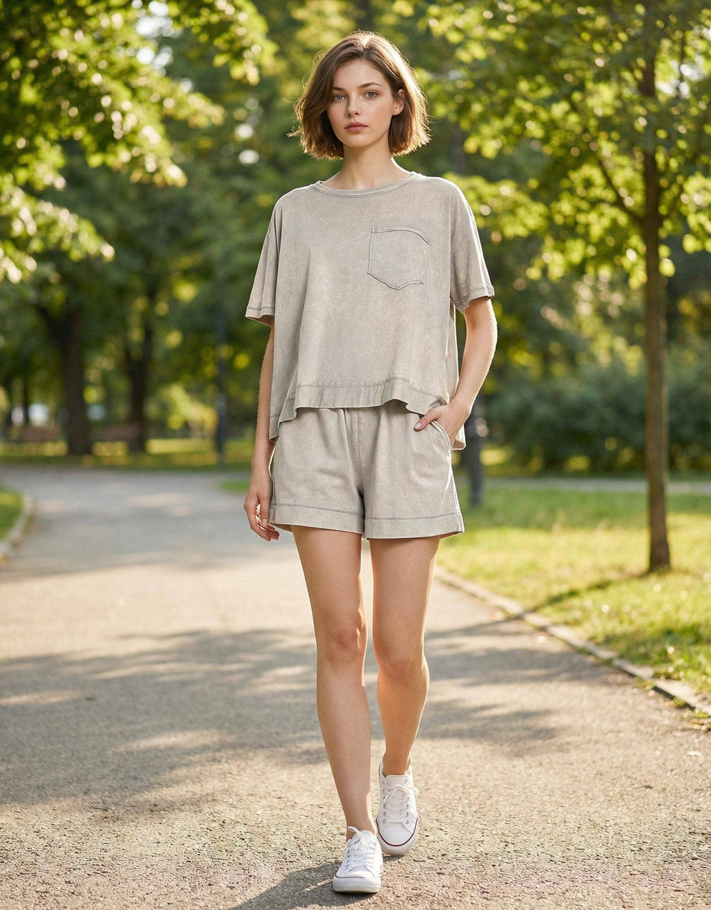 Acid Washed Oversized Top & Shorts Set