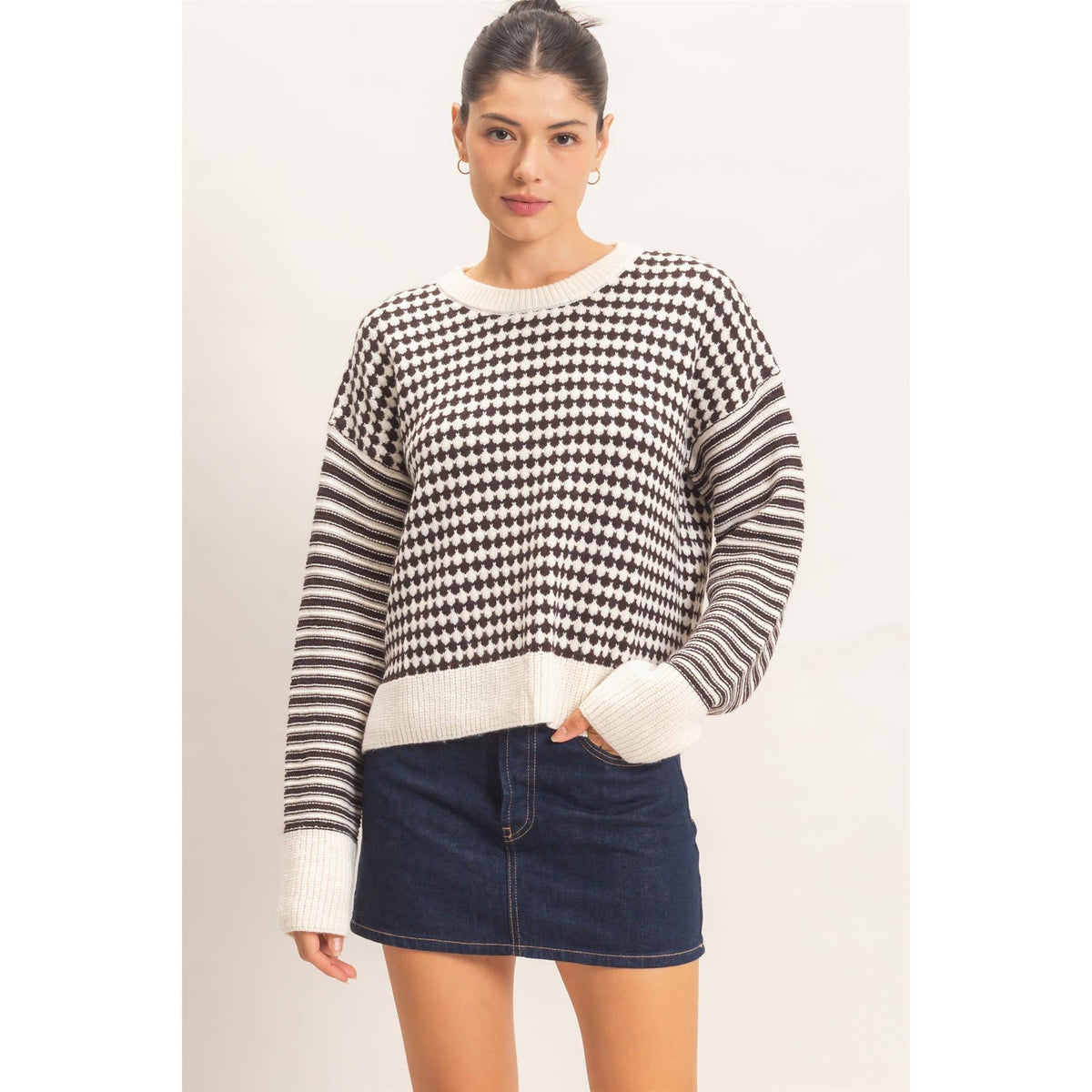 Mixed Pattern Long Sleeve Sweater