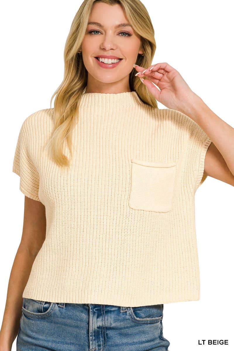 Mock Neck Short Sleeve Crop Sweater
