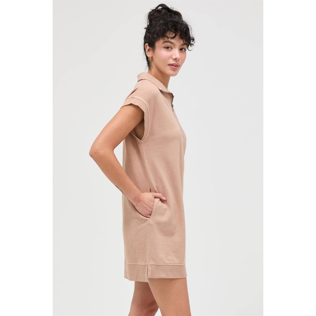 Half Zip Up Mock Neck Mini Dress