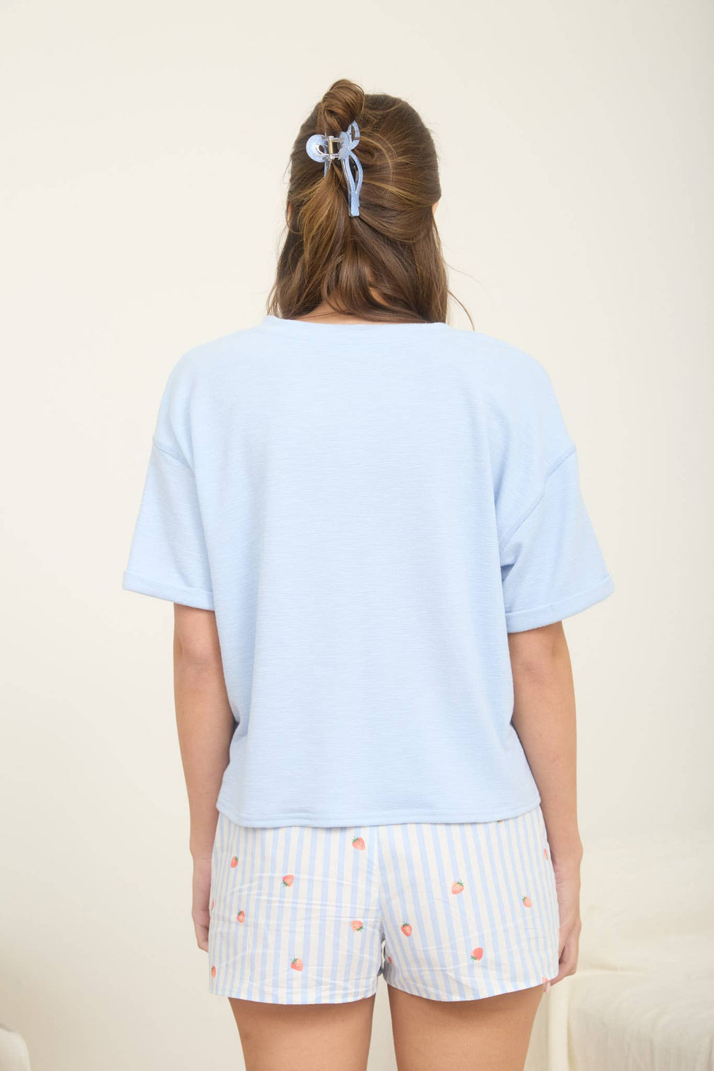 CONTRAST STITCH DROP SHOULDER CUFF SLEEVE KNIT TOP