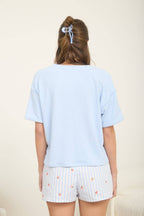 CONTRAST STITCH DROP SHOULDER CUFF SLEEVE KNIT TOP