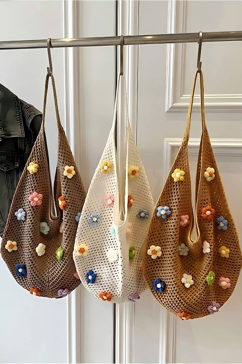 Floral Knitted Hollow Out Tote Bag
