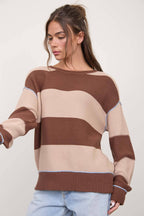WIDE STRIPE TEXTURED KNIT CONTRAST KNIT CARDIGAN