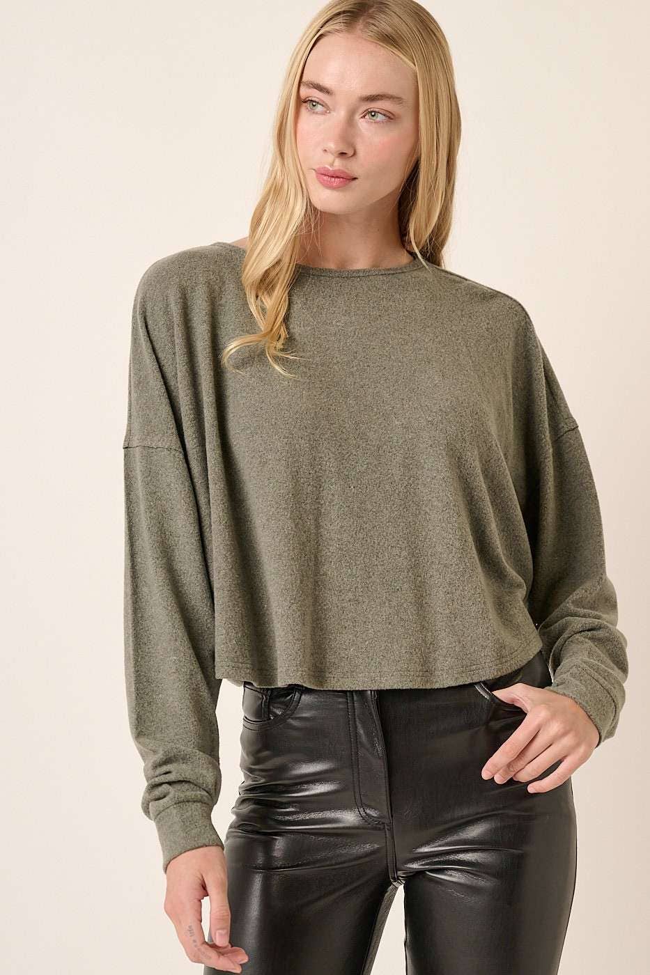 H14455-BRUSHED HACCI OVERSIZE RUCHED BACK TOP