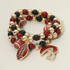 3PCS - Game Day Football Helmet Charm Beaded Stretch Multi Layered Bracelets