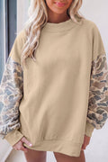 Coffee Camouflage Sleeve Crewneck Baggy Pullover Sweatshirt