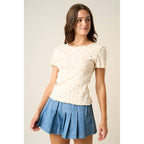 DITSY FLORAL PRINT LETTUCE EDGE SHORT SLEEVE TOP