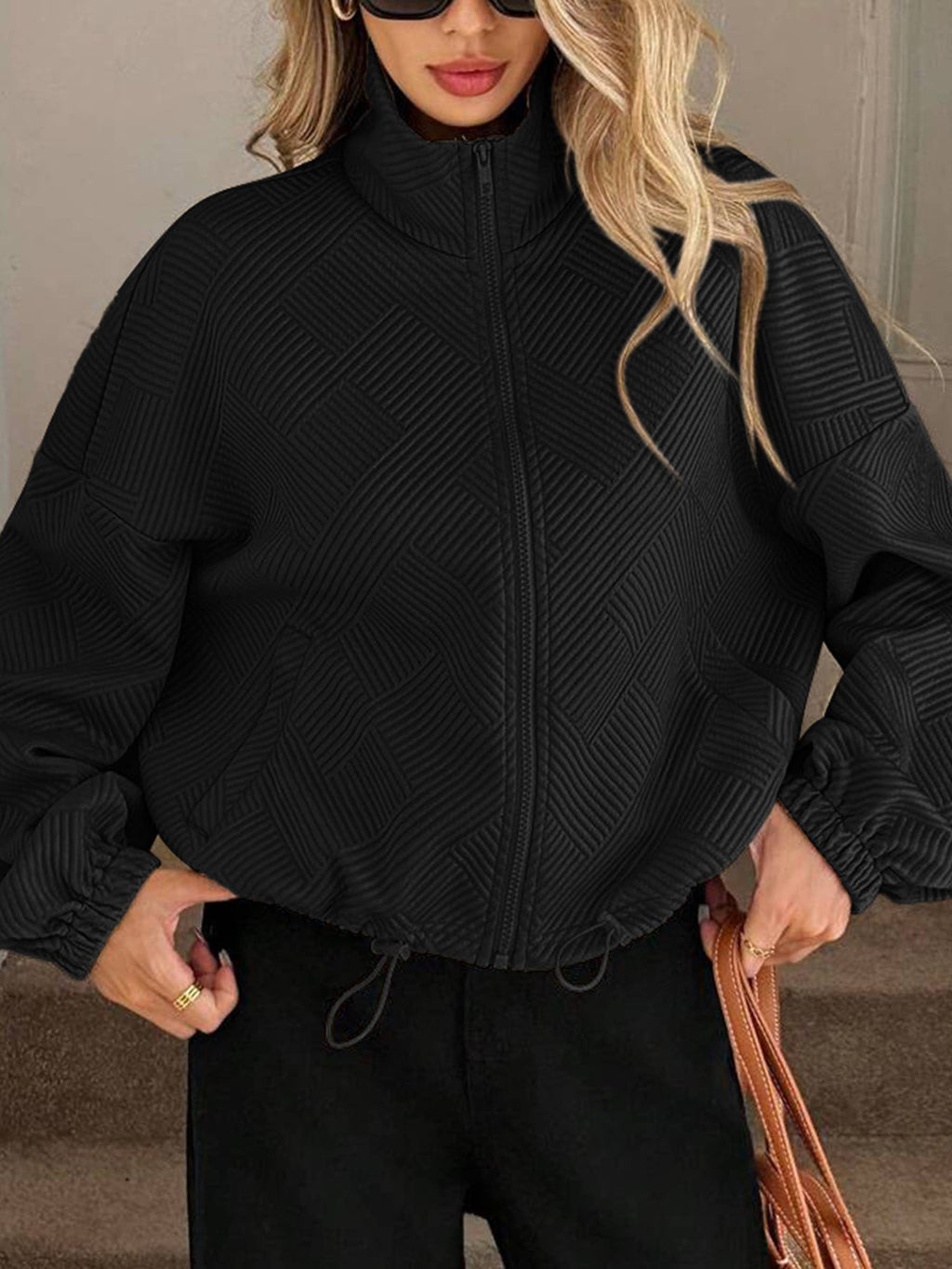 Turtleneck Zipper Drawstring Jacket