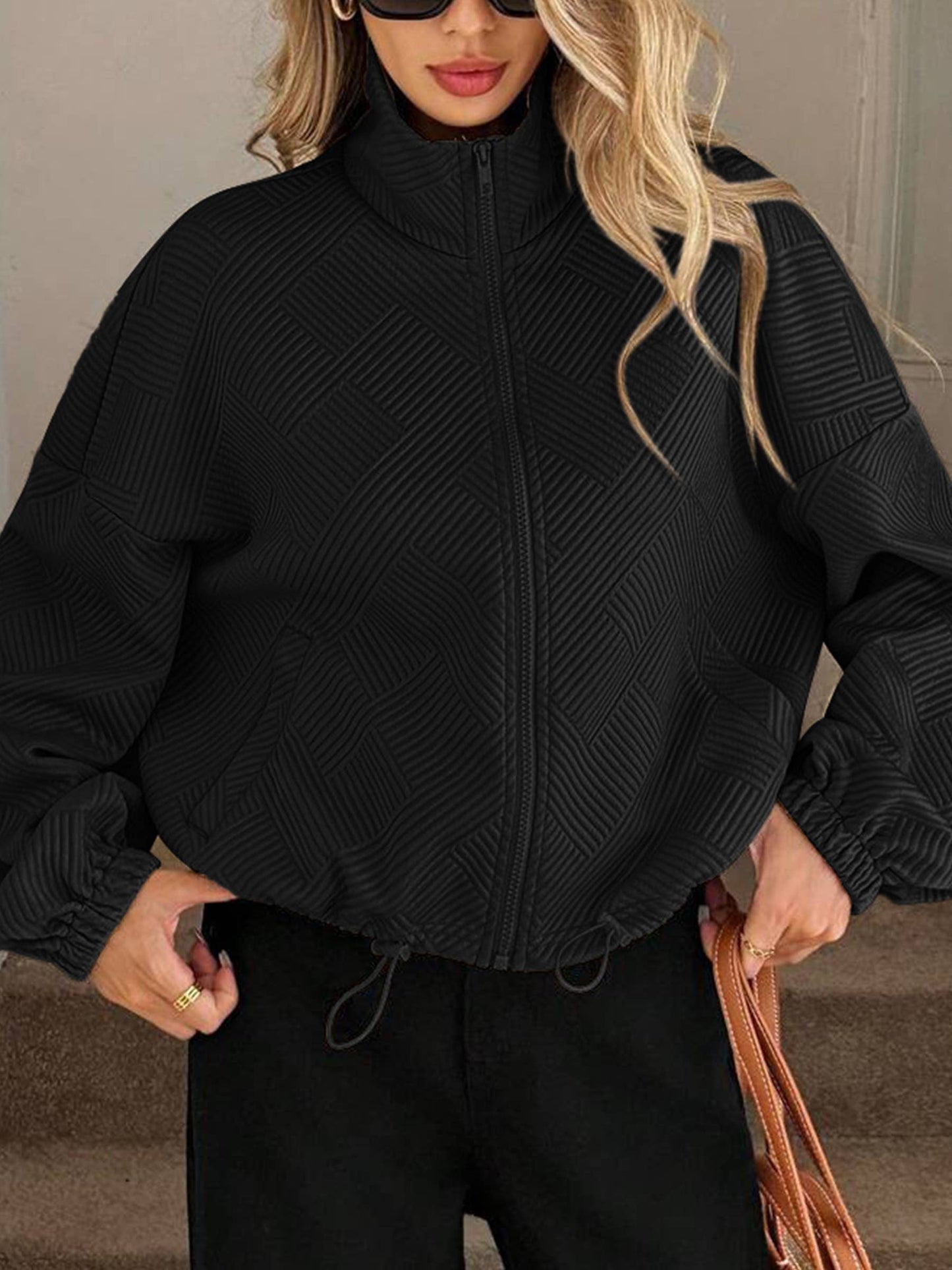 Turtleneck Zipper Drawstring Jacket