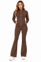 Fleece lined define gold zipper jacket with flare pants set
