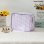 RUFFLE CHECKER STRIPE COSMETIC TRAVEL POUCH BAG | 40P608
