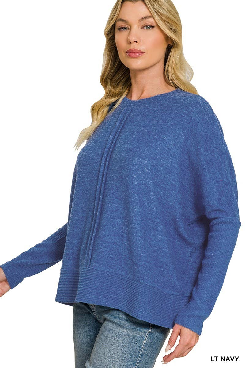 Brushed Melange Hacci Center Seam Oversized Sweater