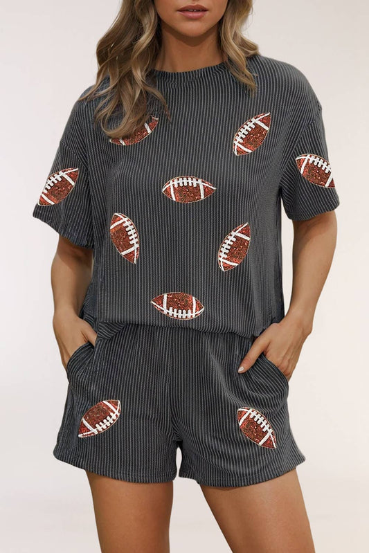 Sequin Football Miss Kinsey Ribbed Loose Short Set